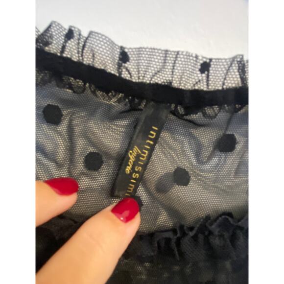 NWOT Intimissimi Long Sleeve Bodysuit tulle black polka dot ruffled neckline M - Picture 8 of 8